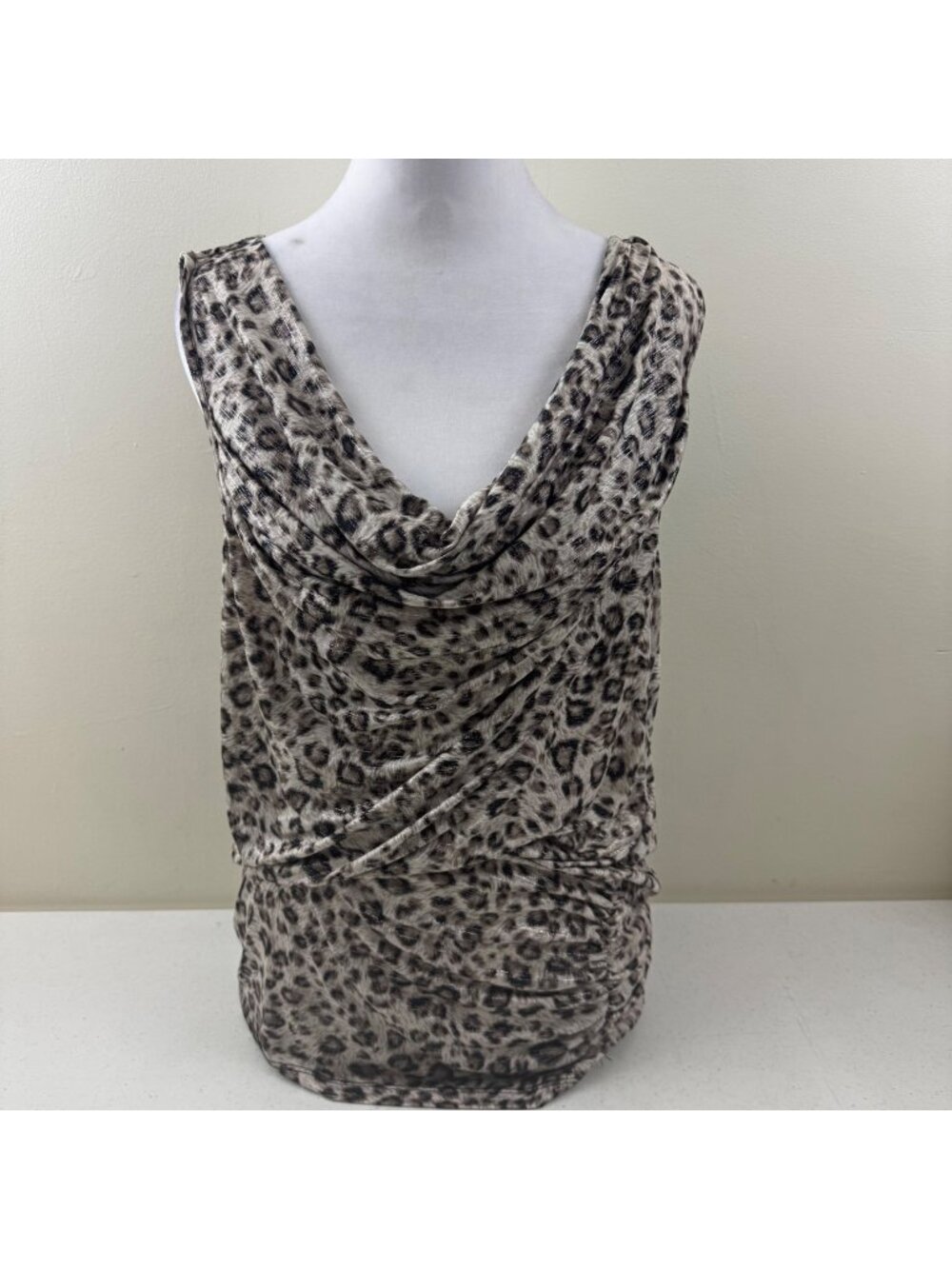 Women’s Leopard Print Draped Scoop Neck Sleeveless Open Back Top Size Large